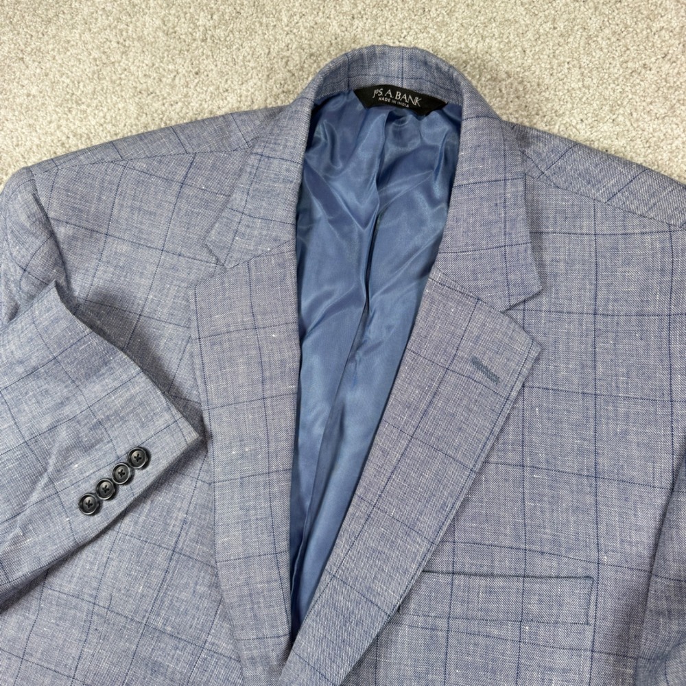 Jos A Bank Sport Coat Men 44L Blue Linen Wool Silk‎ Tailored Fit Blazer